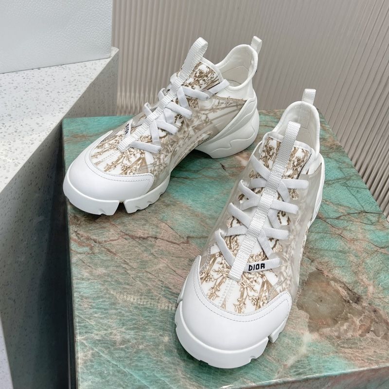 Dior D-Connect Sneakers Women Reve d'Infini Motif Technical Fabric White Gold Hot Sale