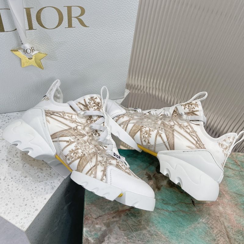 Dior D-Connect Sneakers Women Reve d'Infini Motif Technical Fabric White Gold Hot Sale