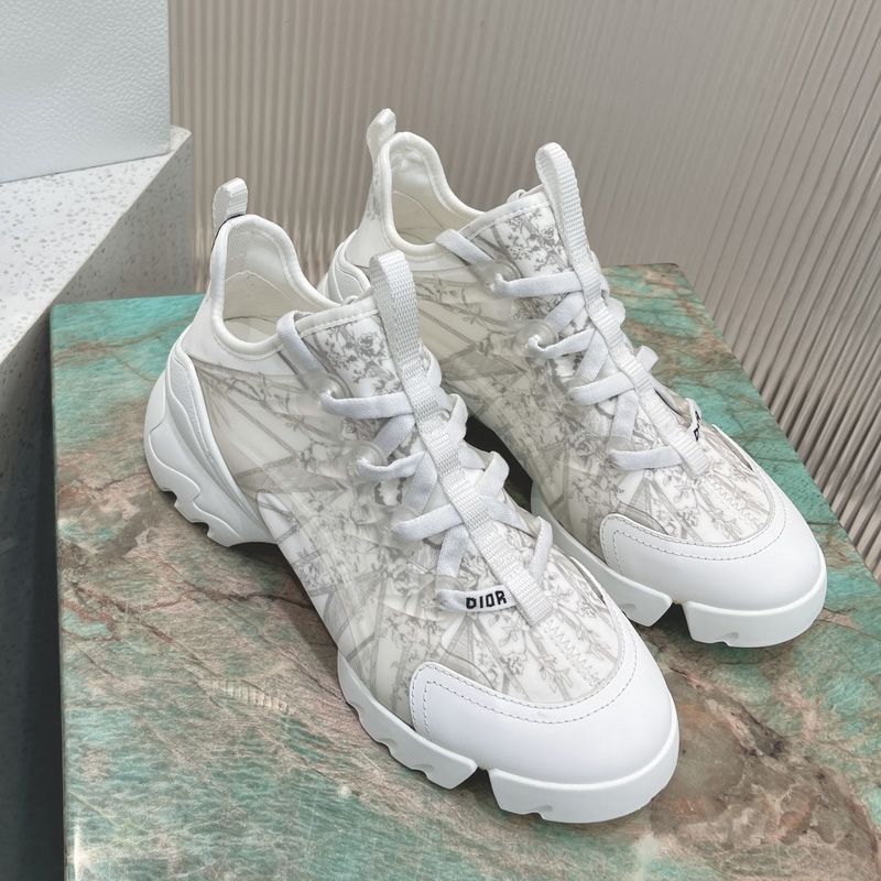 Hot Dior D-Connect Sneakers Women Reve d'Infini Motif Technical Fabric White Grey