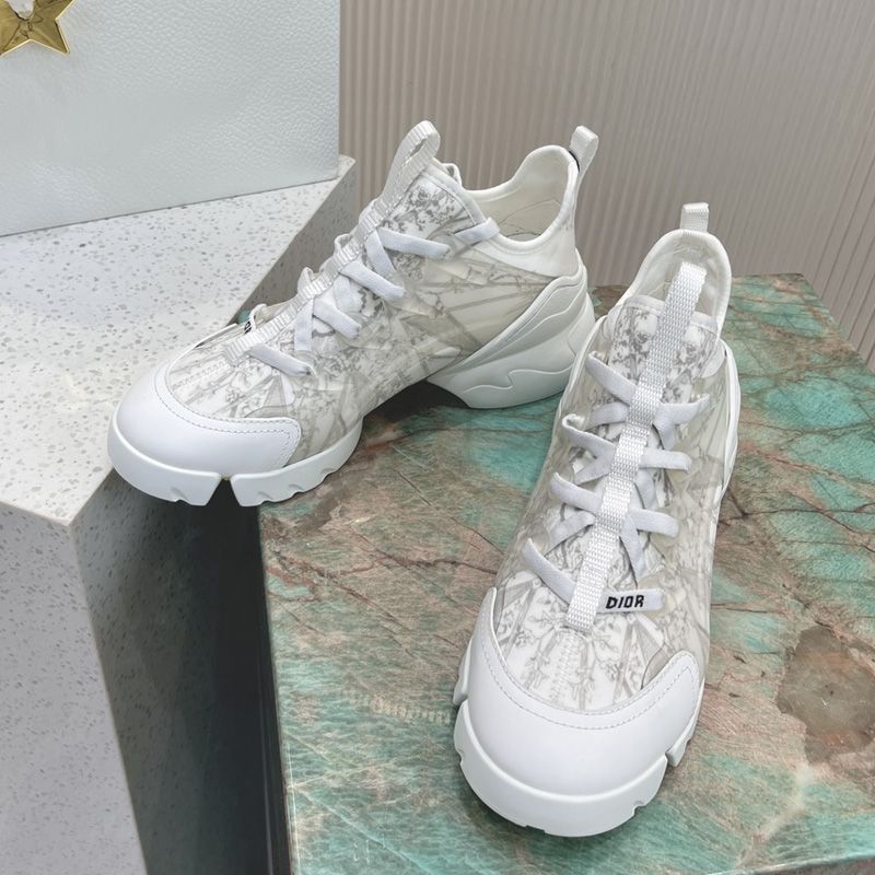 Dior D-Connect Sneakers Women Reve d'Infini Motif Technical Fabric White Grey Hot Sale