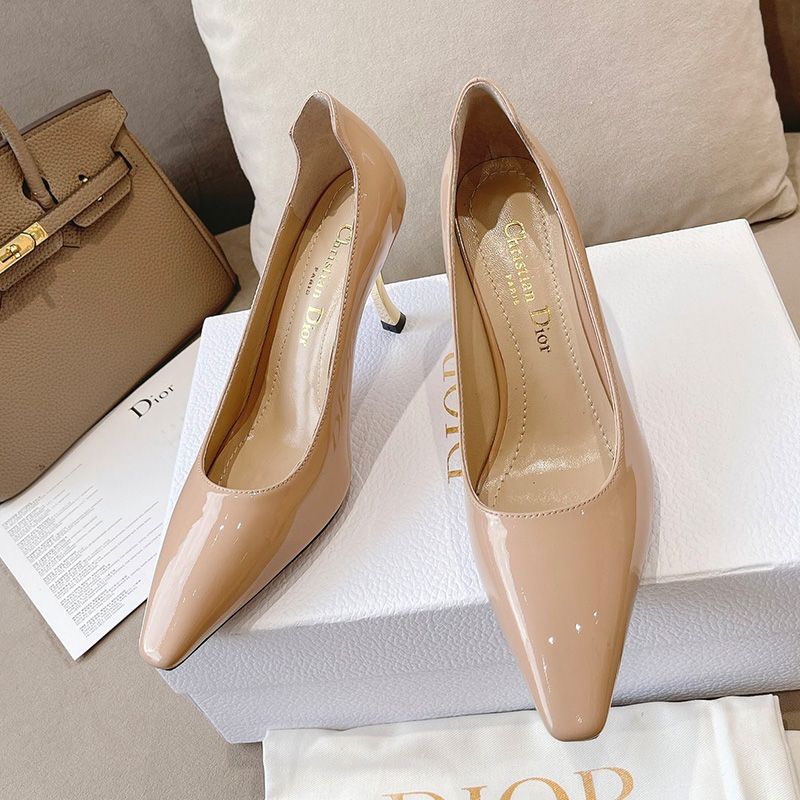 Dior D-Fame Pumps Women Patent Leather Apricot Hot Sale