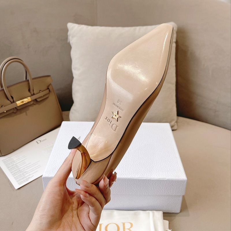 Dior D-Fame Pumps Women Patent Leather Apricot Hot Sale