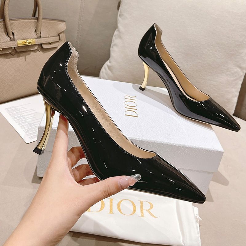 Hot Dior D-Fame Pumps Women Patent Leather Black