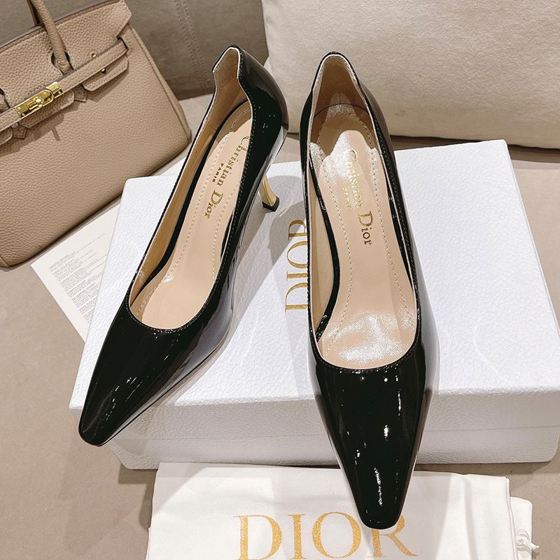 Dior D-Fame Pumps Women Patent Leather Black Hot Sale