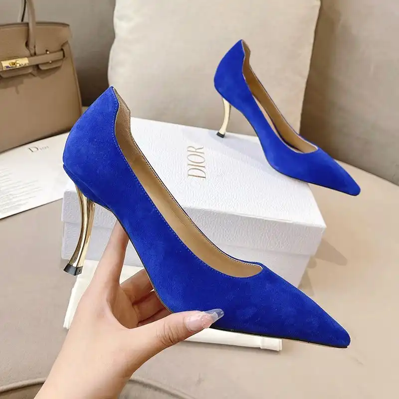 Cheap Hot Dior D-Fame Pumps Women Suede Blue