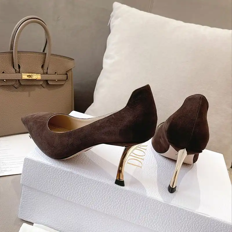 Cheap Hot Dior D-Fame Pumps Women Suede Brown