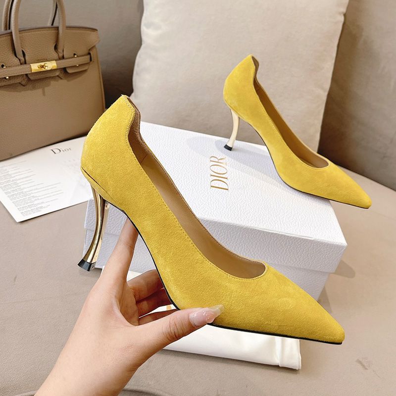 Dior D-Fame Pumps Women Suede Yellow Hot Sale