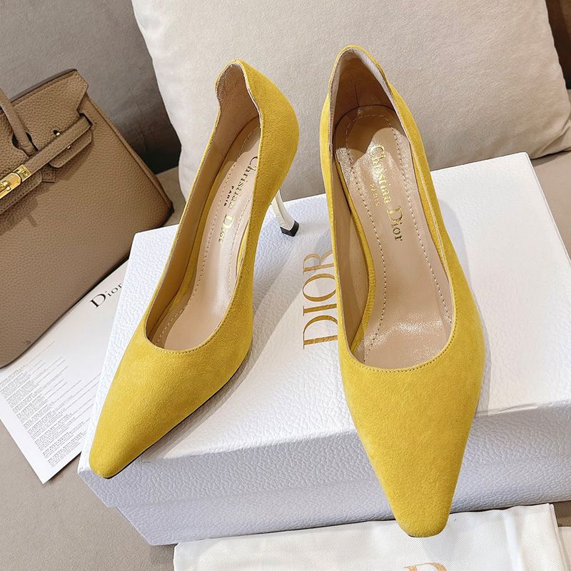 Dior D-Fame Pumps Women Suede Yellow Hot Sale