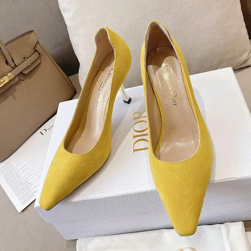 Cheap Hot Dior D-Fame Pumps Women Suede Yellow