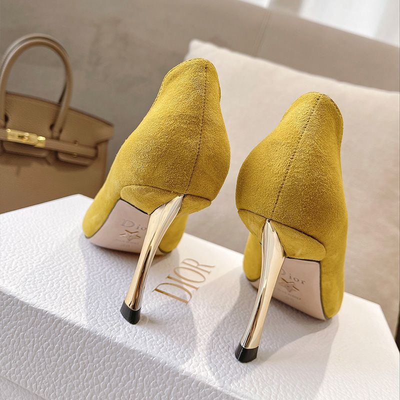 Dior D-Fame Pumps Women Suede Yellow Hot Sale