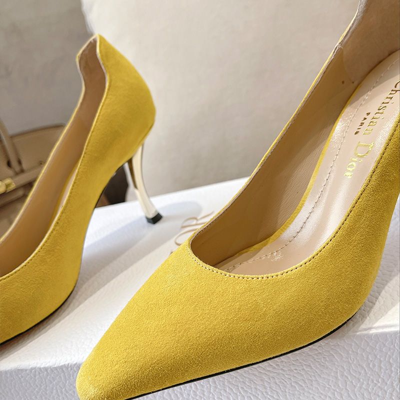 Dior D-Fame Pumps Women Suede Yellow Hot Sale