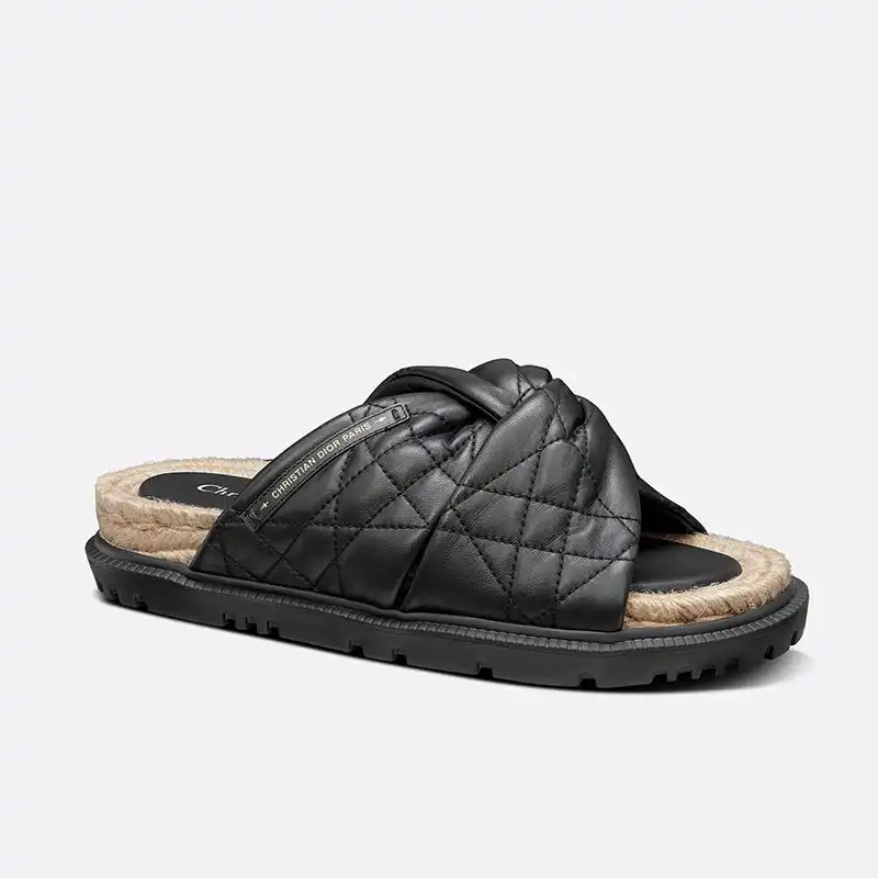 Hot Dior Dtwist Slides Women Cannage Lambskin Black