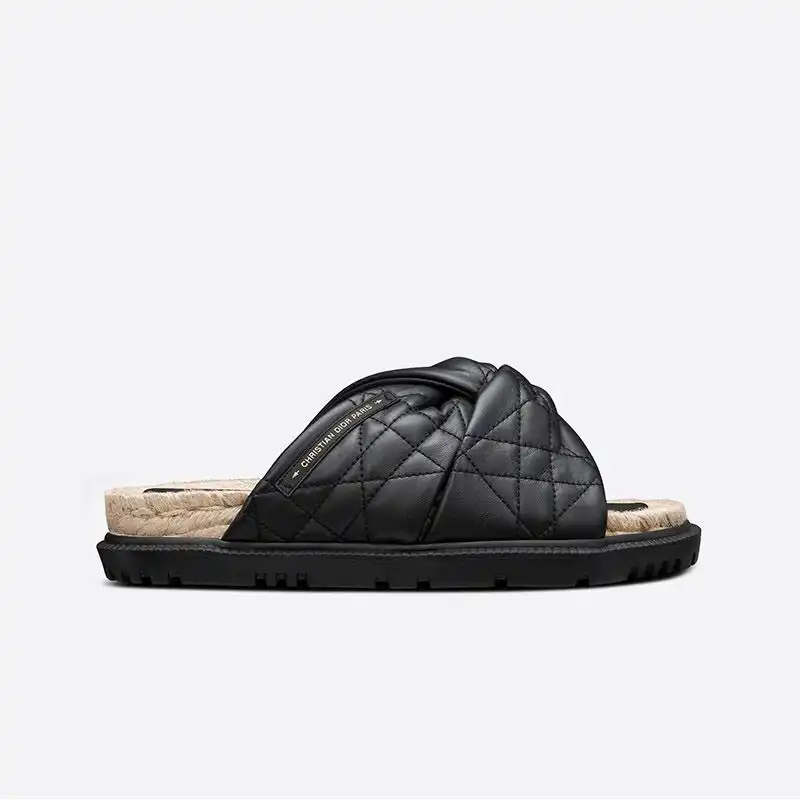 Affordable Hot Dior Dtwist Slides Women Cannage Lambskin Black