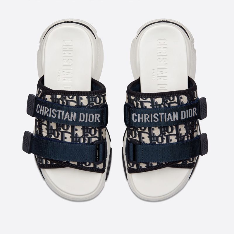 Dior D-Wander Slides Women Oblique Technical Fabric Blue Hot Sale