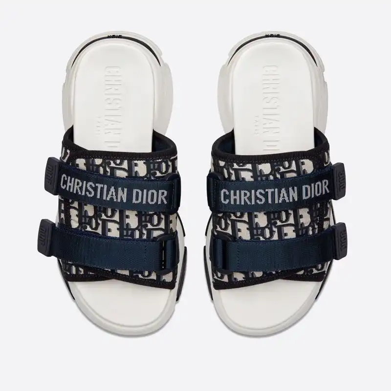 Affordable Hot Dior D-Wander Slides Women Oblique Technical Fabric Blue