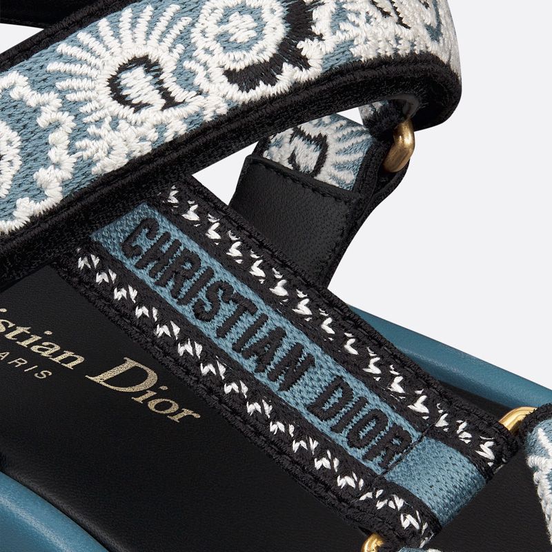 Dior D-Wave Sandals Women Butterfly Bandana Motif Canvas Blue Hot Sale