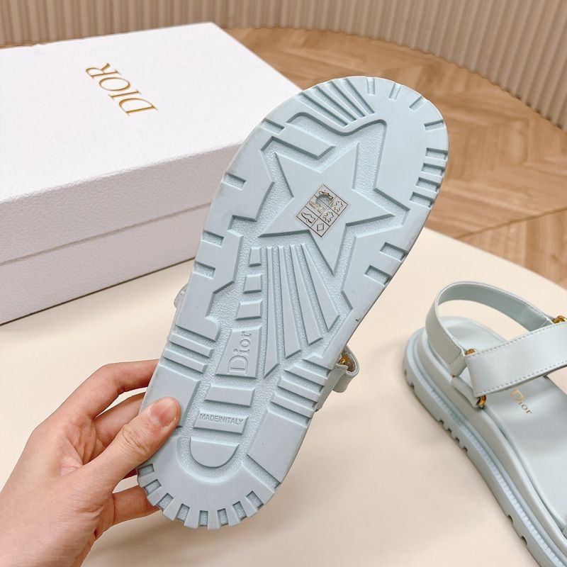 Hot Dior D-Wave Sandals Women Calfskin Light Blue