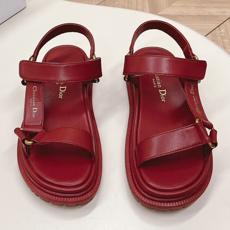 Dior D-Wave Sandals Women Calfskin Red Hot Sale