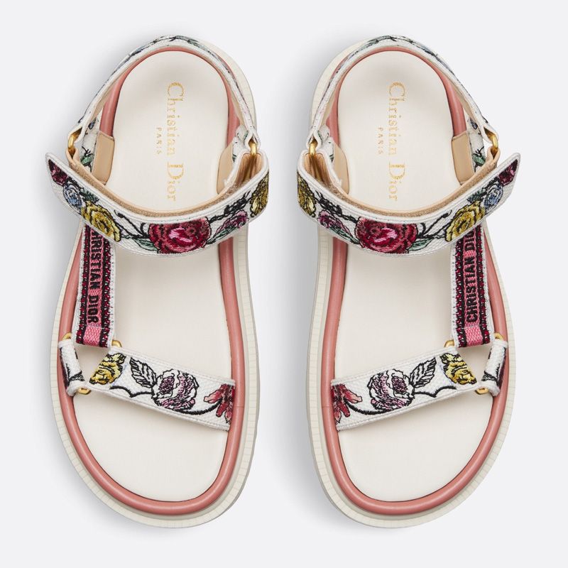 Hot Dior D-Wave Sandals Women Florilegio Motif Canvas White