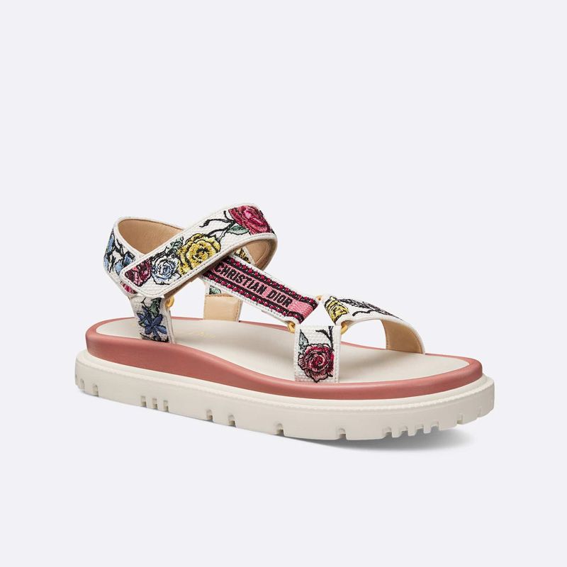 Dior D-Wave Sandals Women Florilegio Motif Canvas White Hot Sale