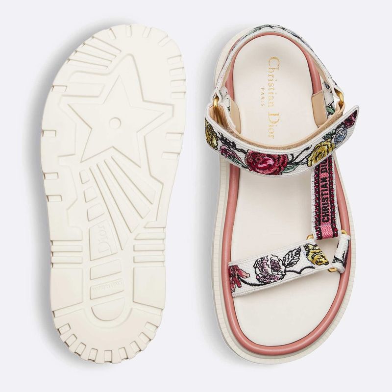 Dior D-Wave Sandals Women Florilegio Motif Canvas White Hot Sale