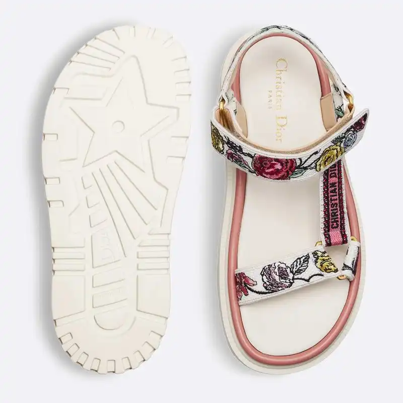 Affordable Hot Dior D-Wave Sandals Women Florilegio Motif Canvas White