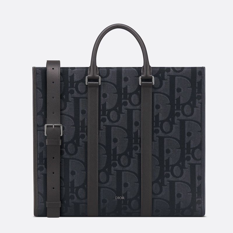 Hot Dior East-West Tote Maxi Oblique Motif Canvas Black