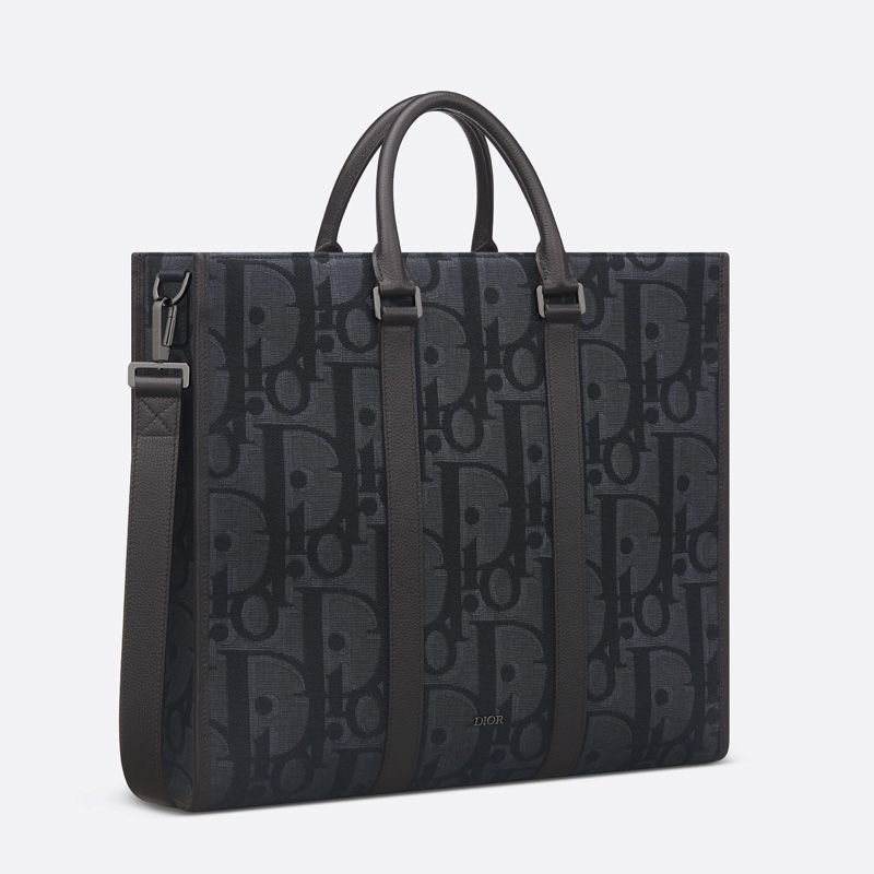 Hot Dior East-West Tote Maxi Oblique Motif Canvas Black