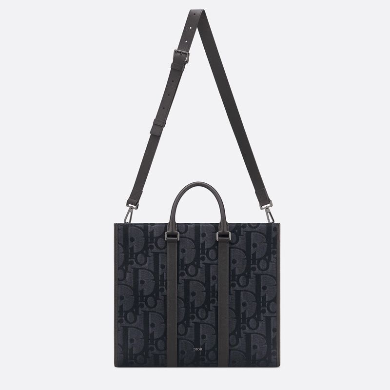 Hot Dior East-West Tote Maxi Oblique Motif Canvas Black