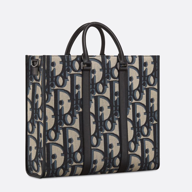 Dior East-West Tote Maxi Oblique Motif Canvas Blue