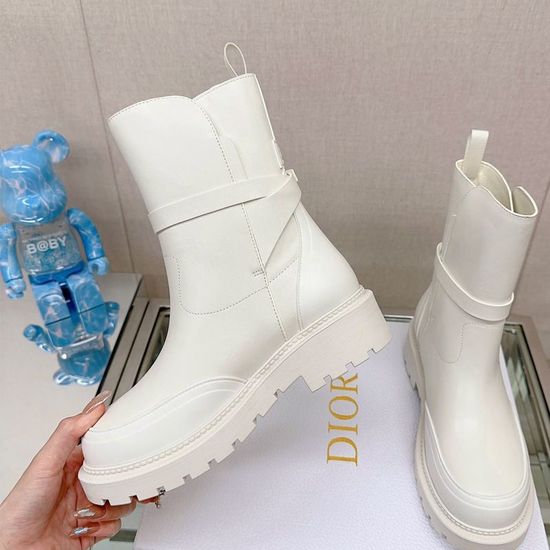 Hot Dior Empreinte Ankle Boots Women Calfskin White