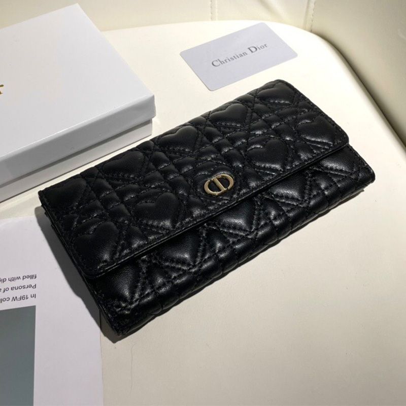 Dior Flap Wallet Cannage Lambskin Black Hot Sale