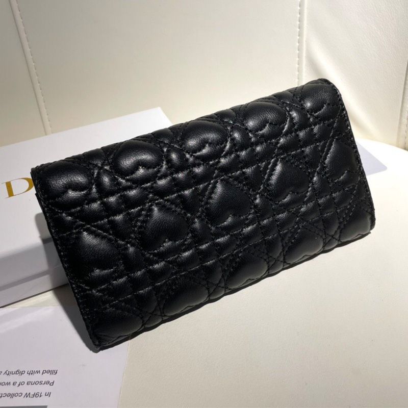 Hot Dior Flap Wallet Cannage Lambskin Black