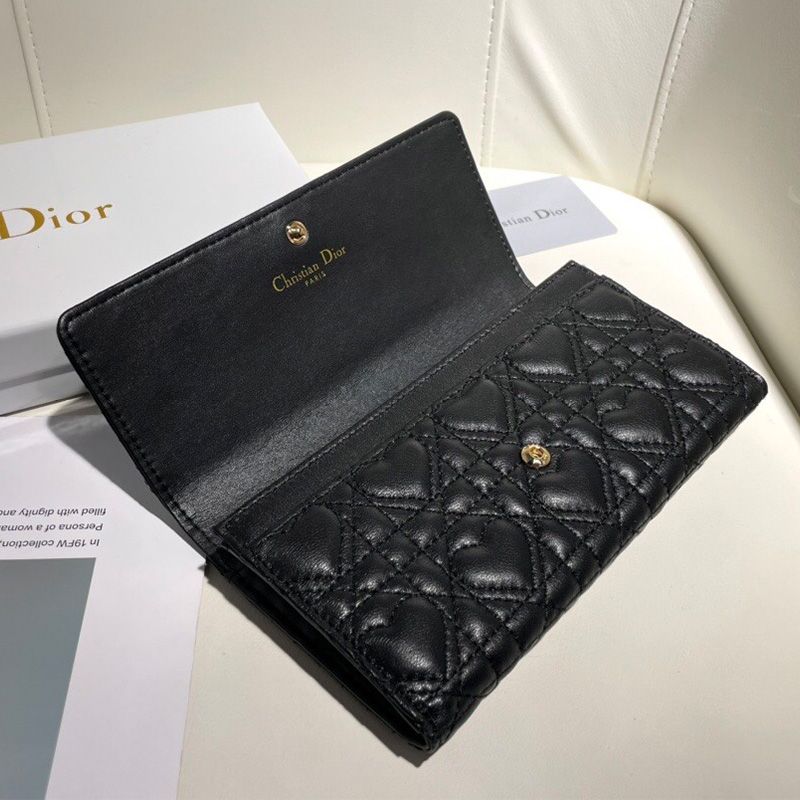 Hot Dior Flap Wallet Cannage Lambskin Black