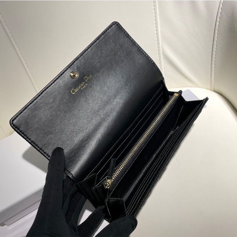 Hot Dior Flap Wallet Cannage Lambskin Black