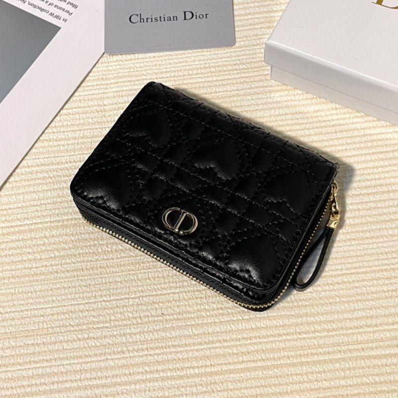 Dior Flap Zipper Card Holder Cannage Lambskin Black Hot Sale