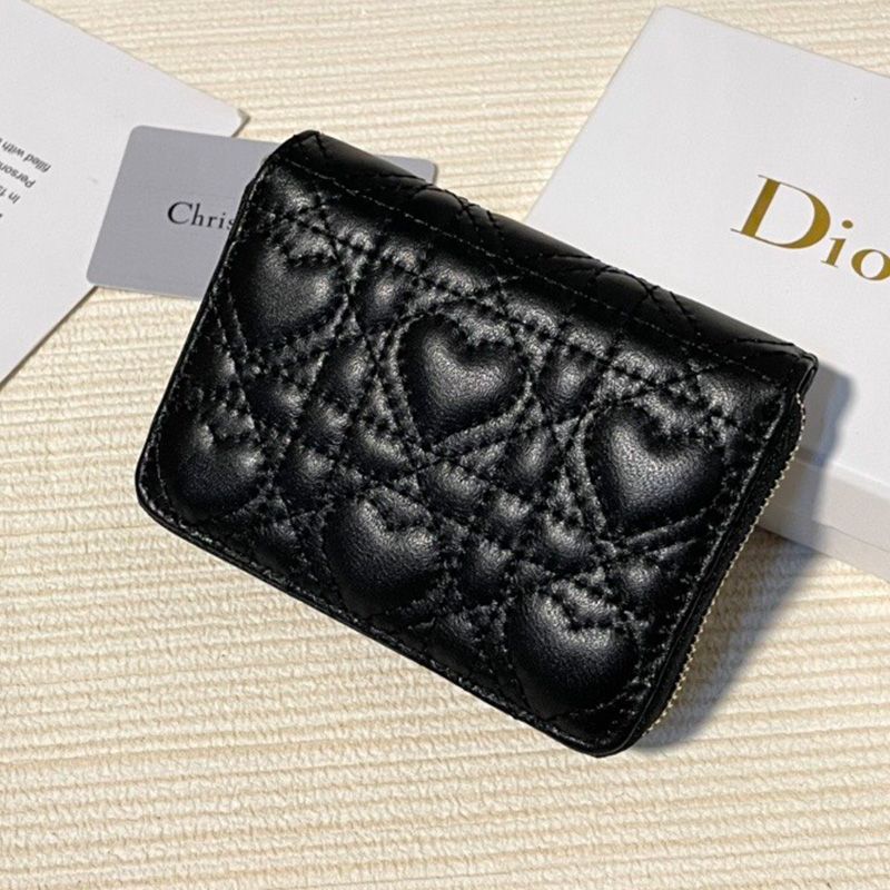 Hot Dior Flap Zipper Card Holder Cannage Lambskin Black