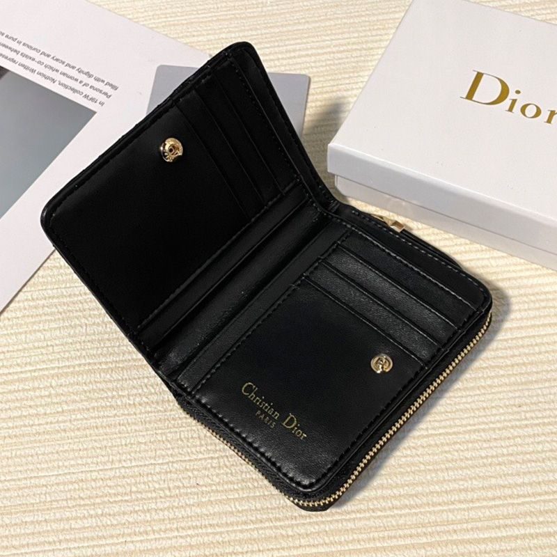 Hot Dior Flap Zipper Card Holder Cannage Lambskin Black