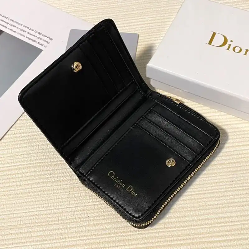 Affordable Hot Dior Flap Zipper Card Holder Cannage Lambskin Black