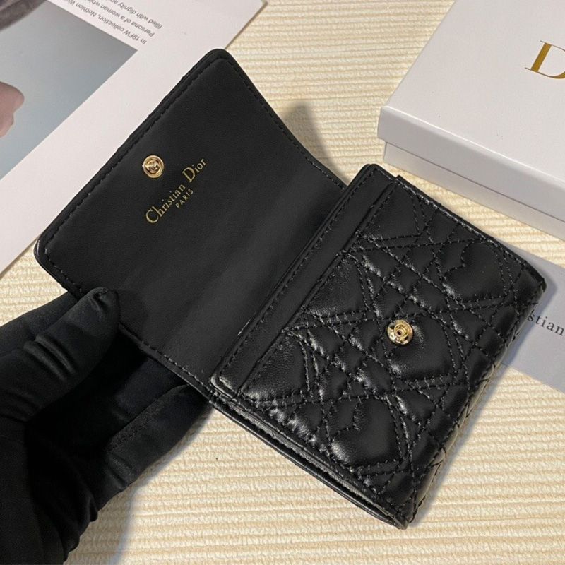 Dior Flap Card Holder Cannage Lambskin Black Hot Sale