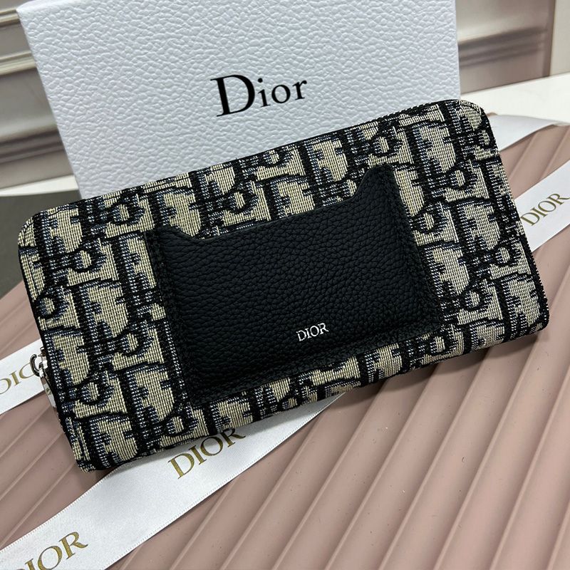 Dior Front Patch Pocket Zip Wallet Oblique Motif Canvas Blue Hot Sale