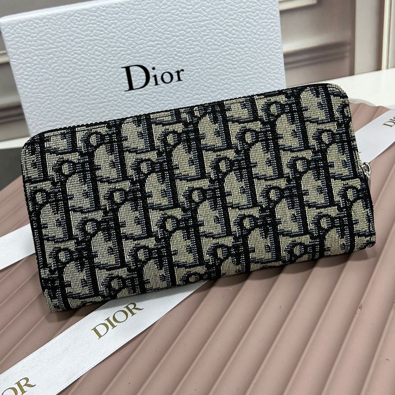 Dior Front Patch Pocket Zip Wallet Oblique Motif Canvas Blue Hot Sale