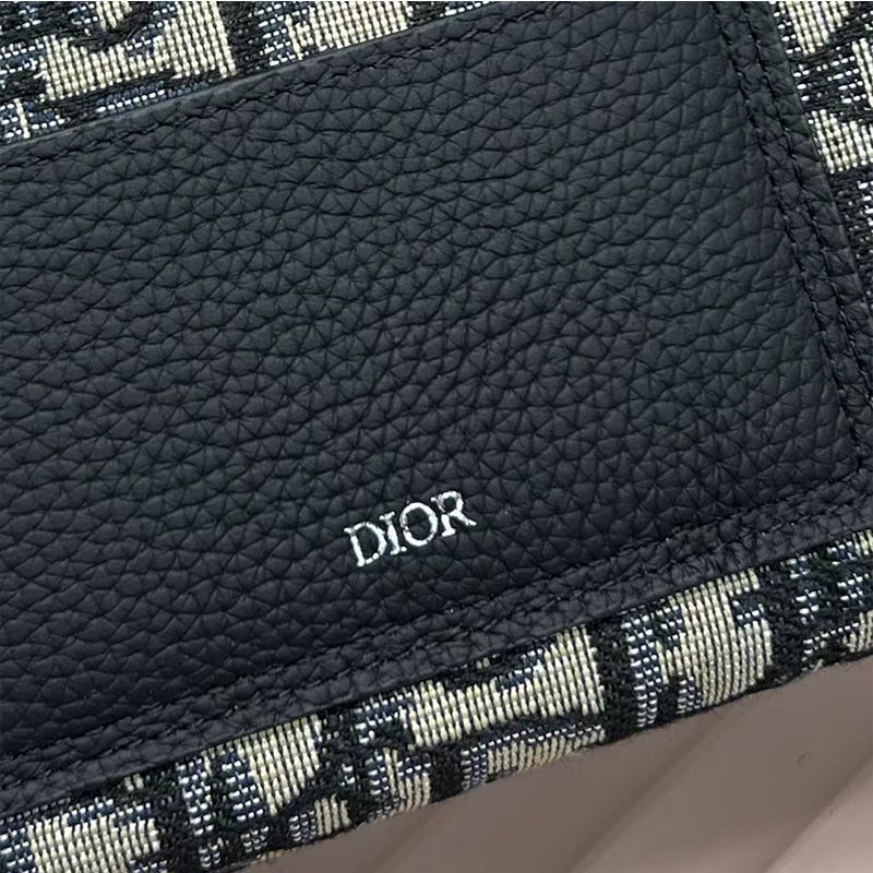 Dior Front Patch Pocket Zip Wallet Oblique Motif Canvas Blue Hot Sale