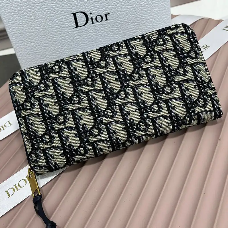 Cheap Dior Gold Zipped Zip Wallet Oblique Motif Canvas Blue