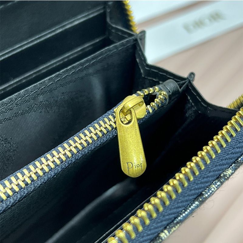 Hot Dior Gold Zipped Zip Wallet Oblique Motif Canvas Blue