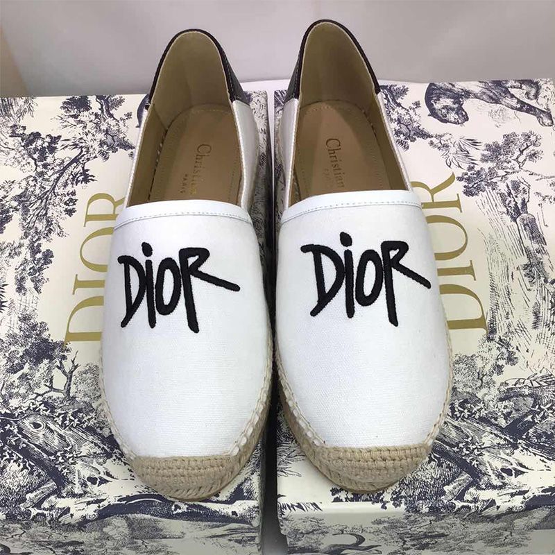 Dior Granville Espadrilles Women Shawn Logo Motif Canvas White Hot Sale