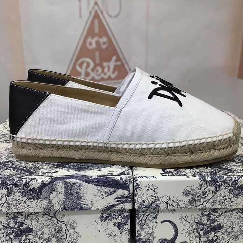 Hot Dior Granville Espadrilles Women Shawn Logo Motif Canvas White