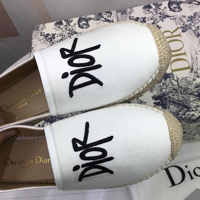 Hot Dior Granville Espadrilles Women Shawn Logo Motif Canvas White