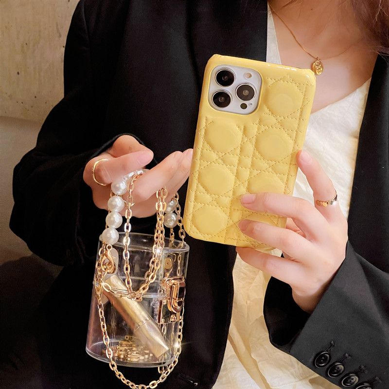 Dior iPhone Case Cannage Patent Leather Yellow Hot Sale