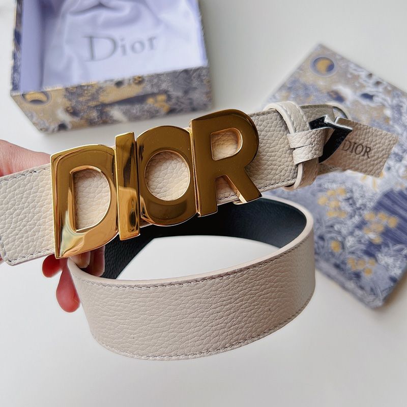 Dior Italic Buckle Reversible Belt Grained Calfskin Beige Hot Sale